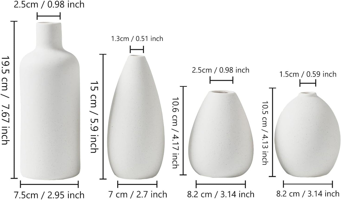 CEMABT White Ceramic Vase Set - 4 Small Vases for Flowers, Unique Flower Vases for Centerpieces, Decorative Modern Vases for Home Decor Table Entryway Bookshelf (White)