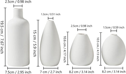 CEMABT White Ceramic Vase Set - 4 Small Vases for Flowers, Unique Flower Vases for Centerpieces, Decorative Modern Vases for Home Decor Table Entryway Bookshelf (White)