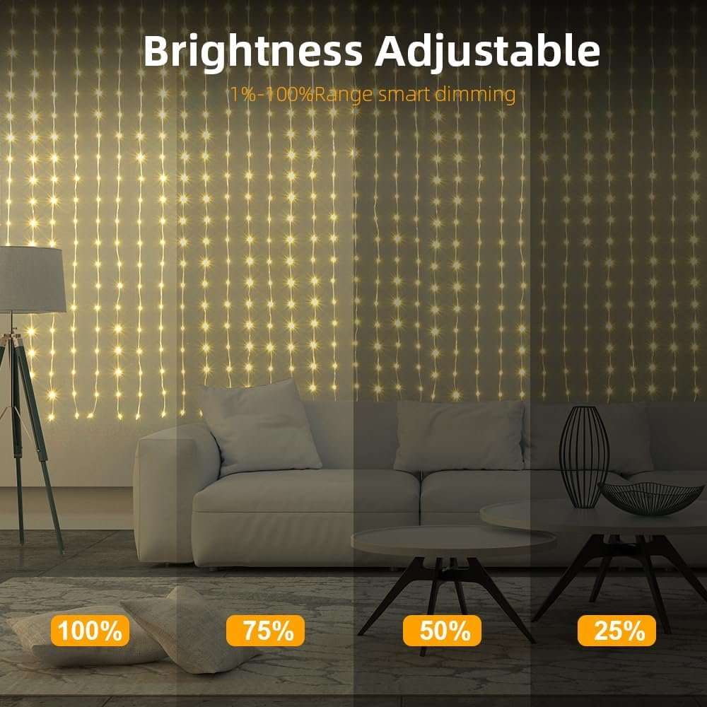 Advwin Curtain Lights, 2m x 2m Smart 400 LED Curtain Lights, APP Music Sync Dynamic DIY, for Bedroom Living Room Halloween Christmas Decor