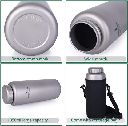Boundless Voyage Titanium Water Bottle Big Capacity Wide Mouth Ultralight Leak-Proof Tea Coffee Canteen Cup Drinkware for Outdoor Camping Picnic Hiking Cycling Sports 35.5oz/1050ml Ti1591B