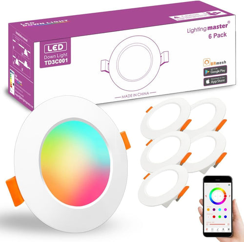 Lighting Led Downlights Ceiling 3 inch 60W Equivalent 600LMï¼ŒSmart Recessed Spot Lights with APP Control, Daylight White 5000K - Colour Changing RGB for Living Room Bedroom Kitchen Bathroom (6packs)