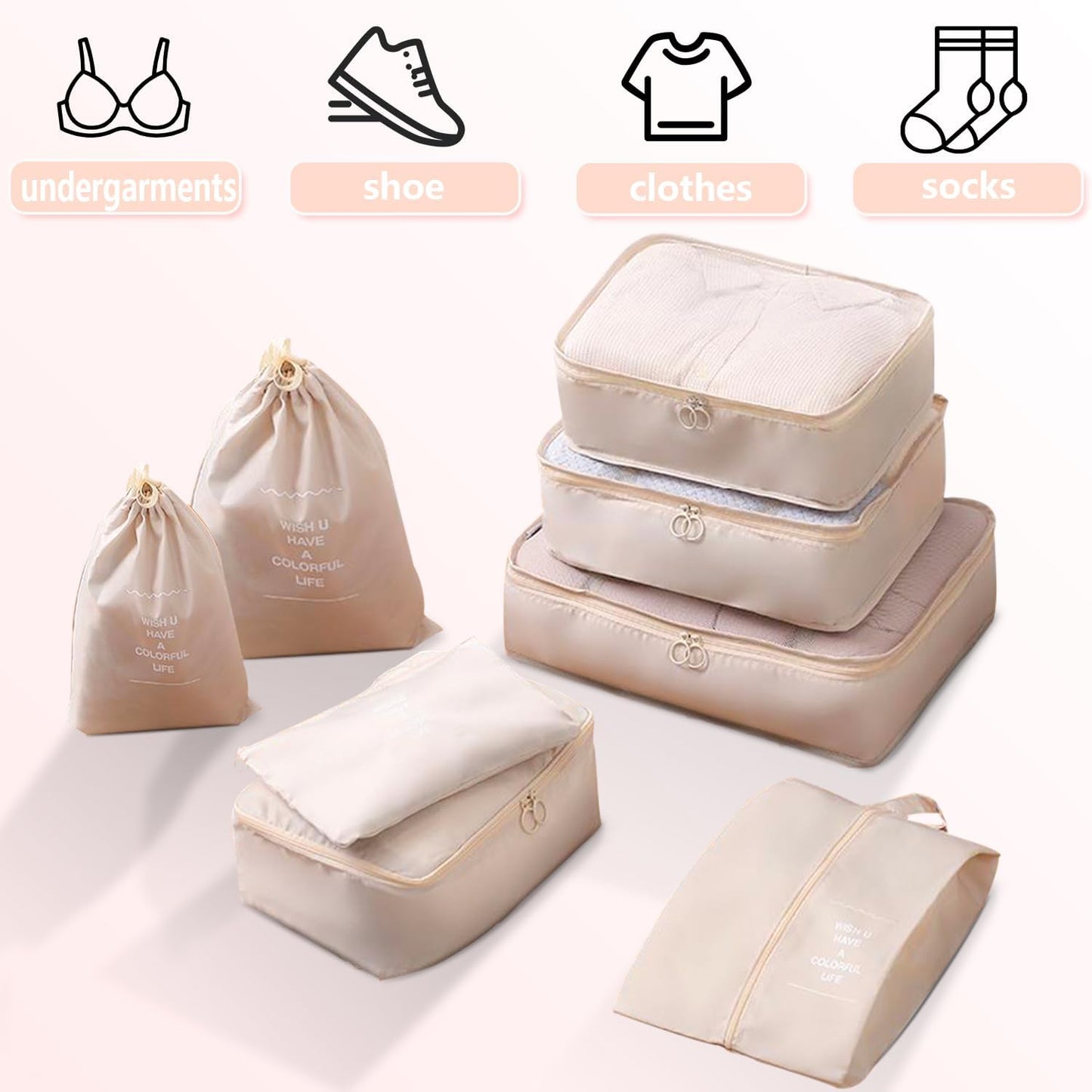 Rantuia Compression Packing Cubes 8Pcs Set - Breathable Oxford Cloth, 70% Compression, Lightweight & Waterproof - Ideal Compression Packing Cubes for Travel Suitable for travel, camping and home use