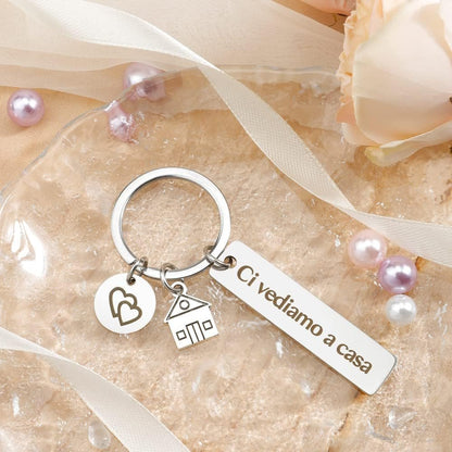 QONCV New Home Gifts Original Keychain Gift for New House Opening for Wife Husband Ideas, silver