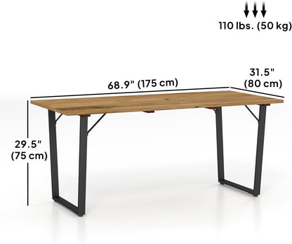 Outsunny Wooden Outdoor Dining Table for 6, 69" x 32" Rectangular Patio Table with 2" Umbrella Hole, Slatted Tabletop, Indoor Outdoor Dining Furniture for Yard, Deck, Lawn