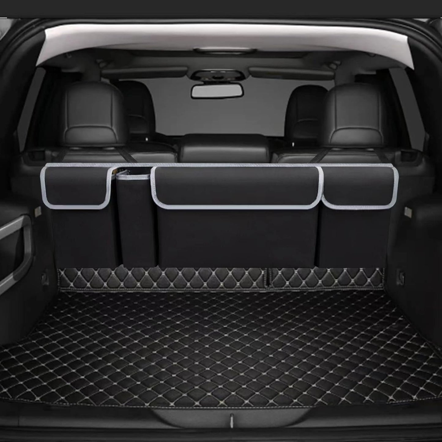 Car trunk storage bag, rear seat suspension storage bag with 4 large waterproof storage bags - car interior accessories for SUVs, trucks, vans,