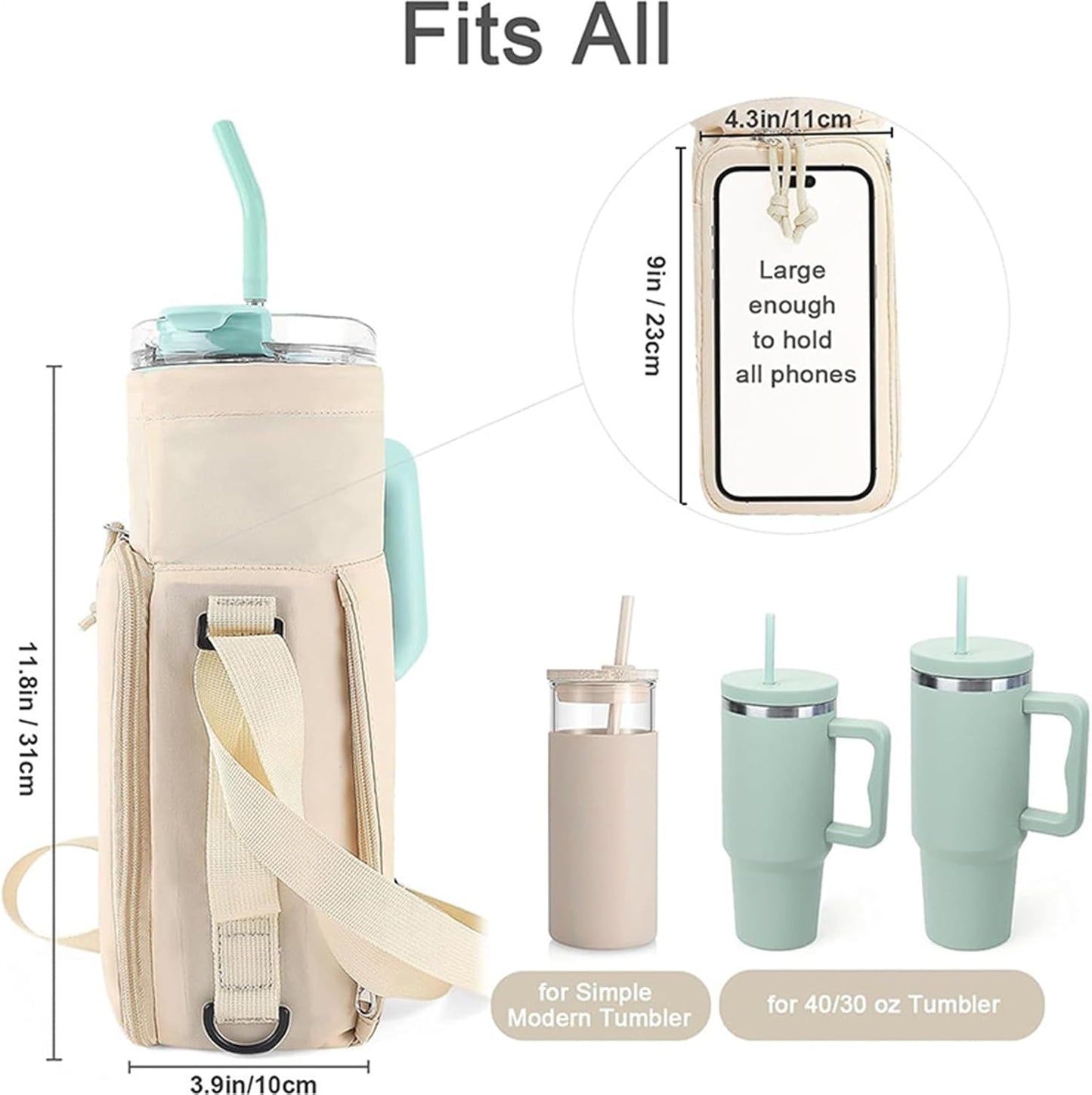 Bottle Carrier, Water Pouch, Magnetic Opening Storage Bag Outdoor Gear, Multifunction Drink Holder Phone Pocket Organizer, Strap regolabile per campeggio Beach Travel