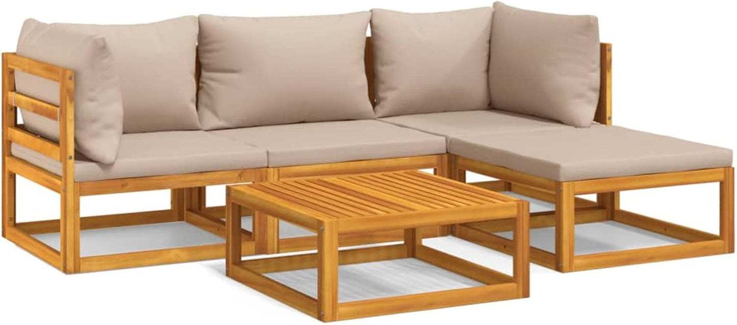 Homgoday 5-Piece Garden Living Room Set with Cushions Taupe Solid Wood, Garden Living Room, Sun Lounger, Sofa Bed Furniture, for Outdoor Patio, Pool, Balcony