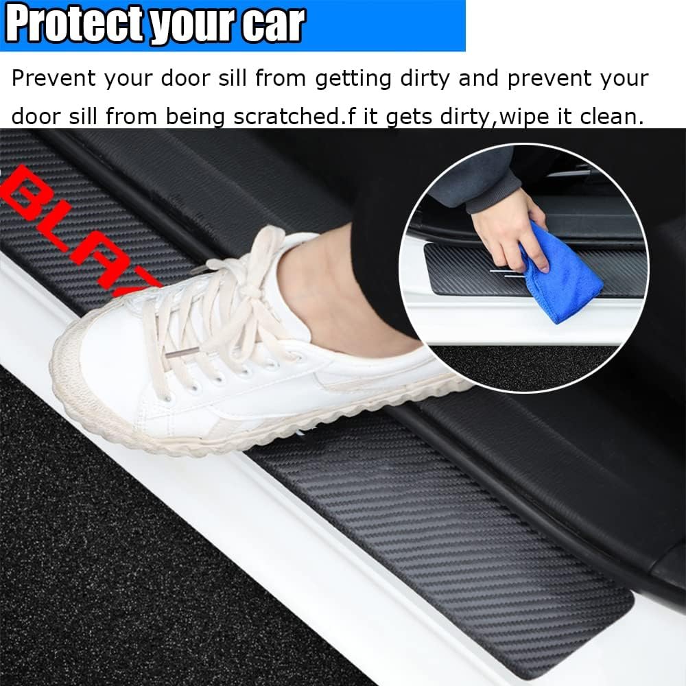 Kakash Custom Interior Accessories for Chevy Trailblazer 2021 2022 2023 Leather Car Door Sill Trim,4D Carbon Fiber Leather Door Entry Guard Sticker 4 pieces/set(Red)
