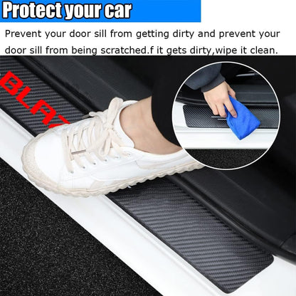 Kakash Custom Interior Accessories for Chevy Trailblazer 2021 2022 2023 Leather Car Door Sill Trim,4D Carbon Fiber Leather Door Entry Guard Sticker 4 pieces/set(Red)