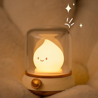 Cute Chibi Flame Lamp, Cozy Lights Mimics Flickering Flame, Rechargeable Mimics Flickering Flame Effect Light, Silicone Kerosene Ambience Light, 2 Modes Dimming Effect Ambience Light (White)