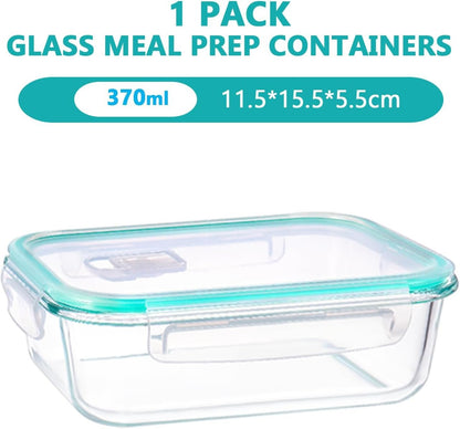 Feshory 1 Pack Airtight Glass Food Storage Containers with Lids (370 ML) - Glass Meal Prep Food Containers, Lunch Box Safe for Microwave, Freezer, Dishwasher Kitchen Storage & Organisation