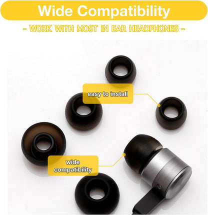 Earbud Ear Tips Replacement 3 Sets (9 Pairs), Multi Sizes Small Medium Large S/M/L Earphone Covers, Soft Silicone Earpads for in-Ear Headphones Earbuds Earphones (Black)