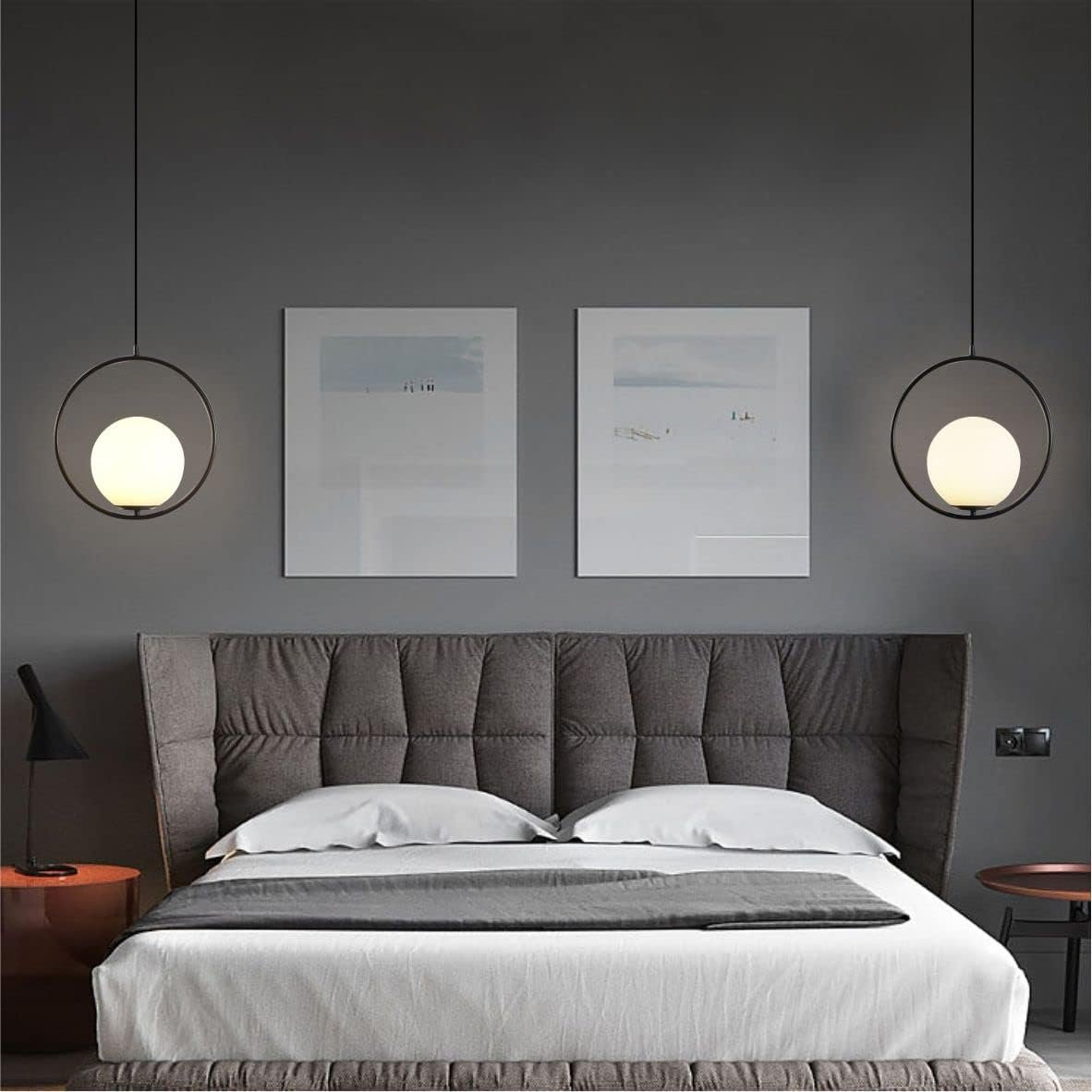 KCO Lighting Modern Globe Pendant Light Black Large Globe Hanging Light Fixture with Frosted Glass Lampshade Adjustable Ball Pendant Light for Kitchen Island Living Room Beside…