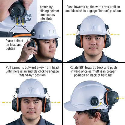 Klein Tools 60532 Ear Muffs with Cap and Safety Helmet Hard Hat Attachment, 26dB NRR for Construction, Manufacturing, Maintenance