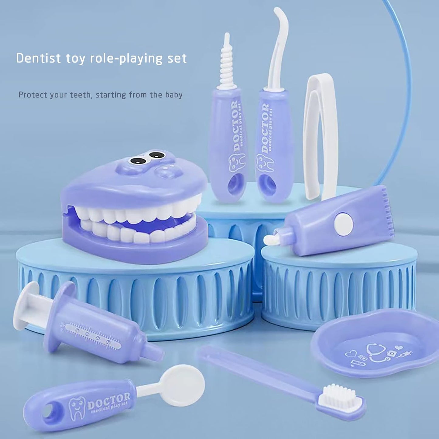 Dental Early Education Brushing Toys, YOUYA DENTAL 9Pcs/Set Children Role Play Toy Crocodile Early Education Cartoon Tooth Brushing Model Preschool Education Toy Dentist Game for Kids Classroom PURPLE