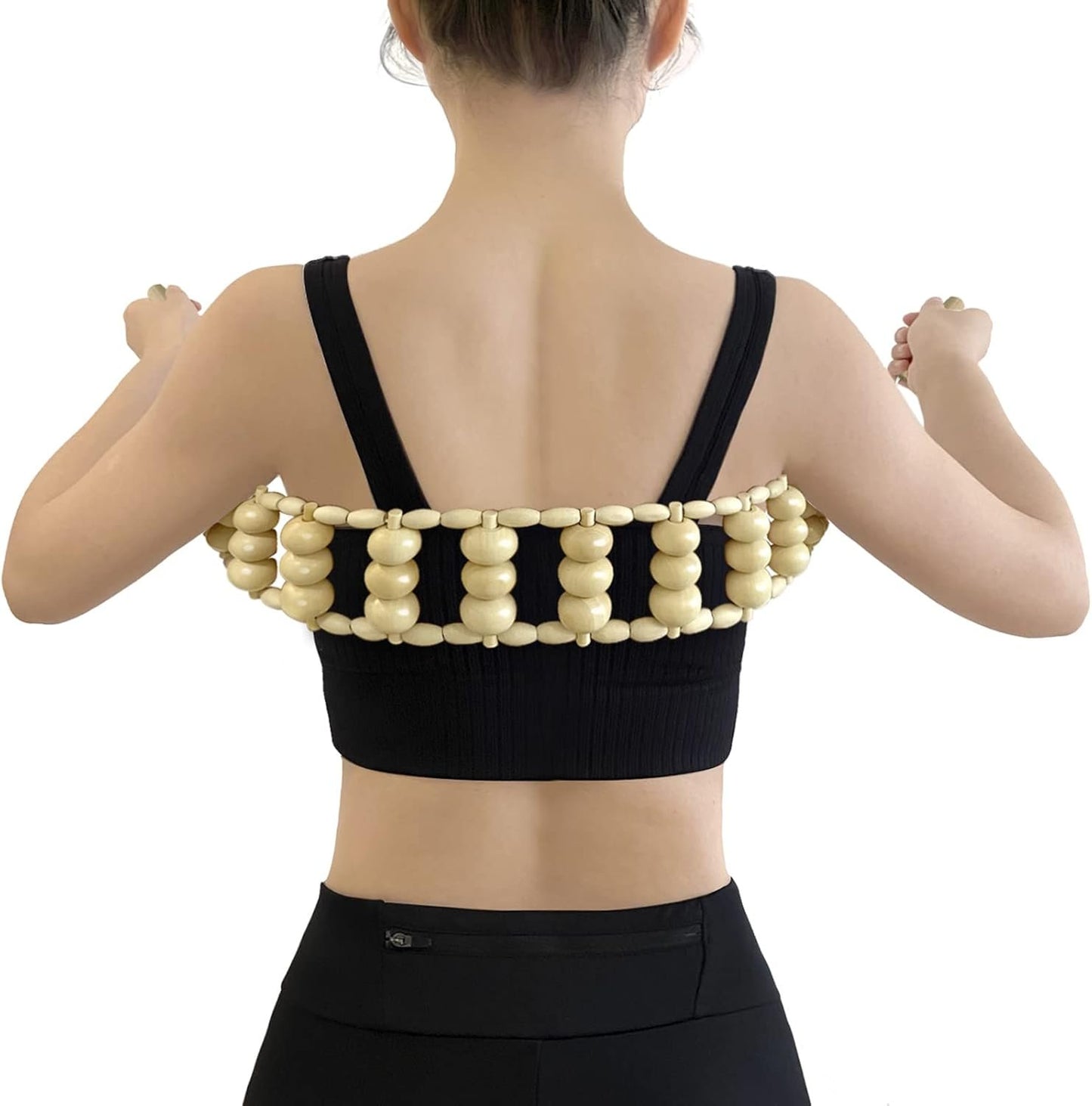 Deston Wood Back Massager Roller Rope, Manual Massage Strap for Back, Neck, Shoulders, Legs, Waist Pain Relief, Wooden Therapy Lymphatic Anti Cellulite Muscle Recovery Massage Tool