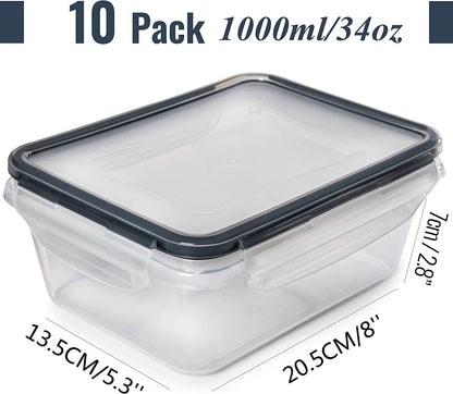 Feshory 10 Pack Meal Prep Containers & Bento Lunch Boxes with Leak Proof Lids - Food Storage Container, Freezer Containers, Fridge Organiser for Home & Kitchen Organisation