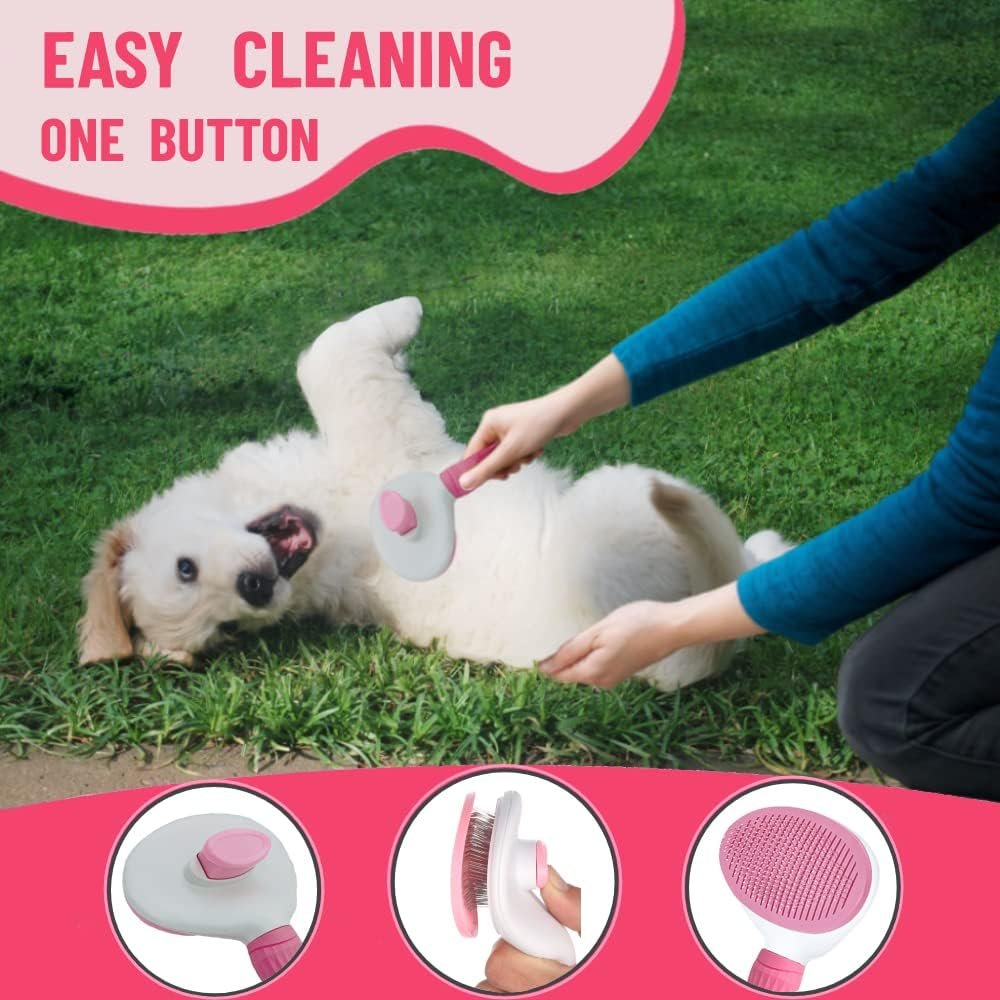 Dog Grooming Brush Shedding Kit - Dog Brush for Long Haired Dogs Short Haired Dogs, Dematting Comb for Dogs, Cat Hair Brush, Shedding and Flea Comb Kit Pink