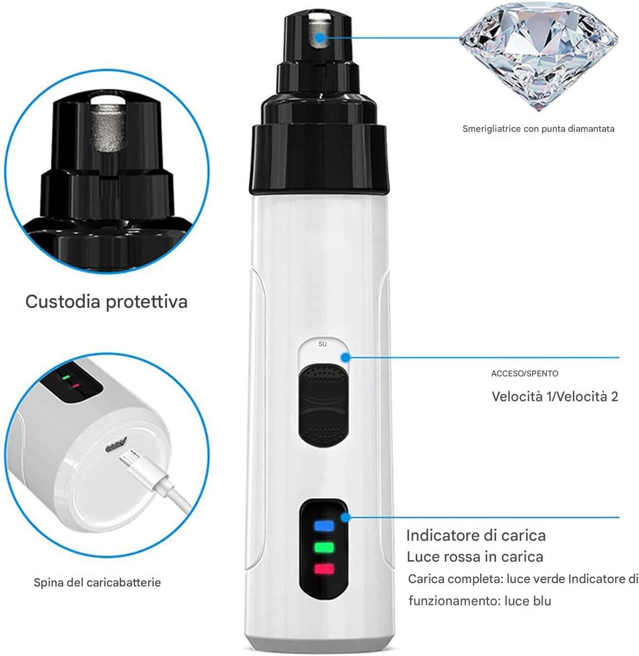 Nail Grinder, Quiet Cat Nail Trimmer, 2-Speed Adjustable, Rechargeable Grooming Tool, Low Vibration, Safe Grinding Head, for Pet Hygiene, Relaxing Home Cleaning