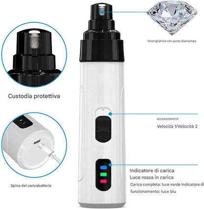 Nail Grinder, Quiet Cat Nail Trimmer, 2-Speed Adjustable, Rechargeable Grooming Tool, Low Vibration, Safe Grinding Head, for Pet Hygiene, Relaxing Home Cleaning