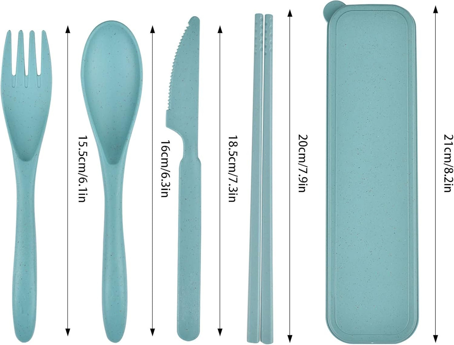 Utensils Set with Case, 4 Sets Reusable Cutlery Set, Plastic Utensil Set Spoon Knife Fork Chopsticks, Portable Flatware Set for Lunch Box, Camping Tableware Set for School Picnic Daily Use