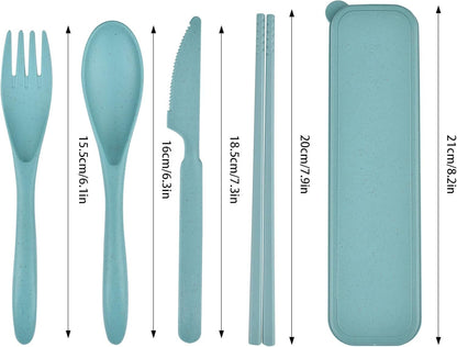 Utensils Set with Case, 4 Sets Reusable Cutlery Set, Plastic Utensil Set Spoon Knife Fork Chopsticks, Portable Flatware Set for Lunch Box, Camping Tableware Set for School Picnic Daily Use