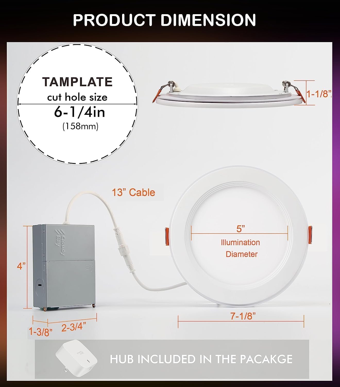 CLOUDY BAY [6 Pack] 6 Inch Smart LED Recessed Ceiling Light with RGB Back Light,15W 2700K-6500K,3W Color Changing Ultra-Thin Recessed Lighting,Baffle Trim Wafer Downlight, Hub Included