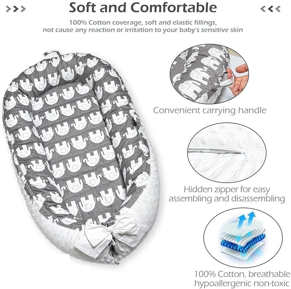 Baby Lounger Cover, 100% Breathable Cotton & Ultra Soft Infant Lounger Cover, Crib & Bassinet Mattress Cover, Travel Baby Bed Cover, for Infant & Newborn as Gift (Elephant)