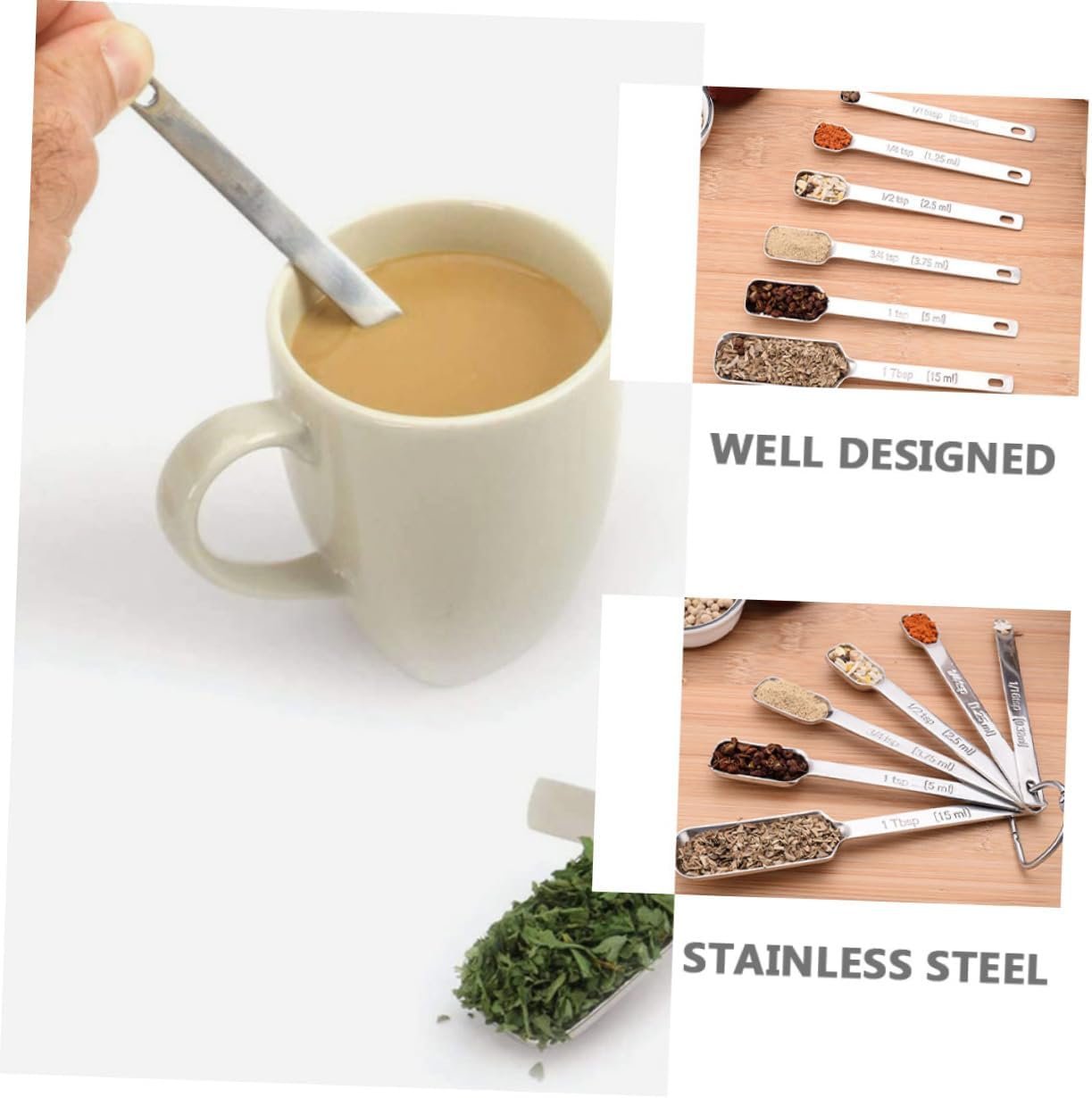 Cabilock 7Pcs Stainless Steel Measuring Spoons Graduated Baking Utensils for Precise Ingredient Measurement Kitchen Tools for Cooking Baking and Food Prep Silver