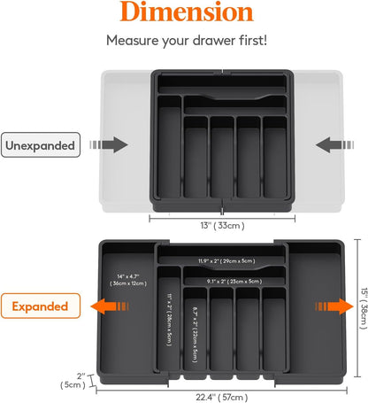 Lifewit Silverware Drawer Organizer, Expandable Utensil Organizer for Kitchen Drawers, Adjustable Cutlery and Flatware Tray, Plastic Spoons Forks Knives Holder Storage Dividers, Large, Black