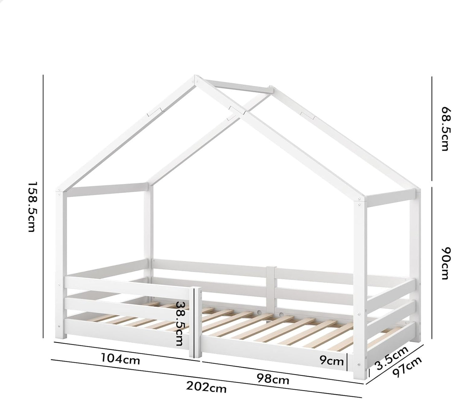 ALFORDSON Kids Bed Frame Wooden Timber House Frame Single Size Mattress Base Platform, Pine Wood Bed Base Foundation Children's Beds, Nellie Series Bedroom Furniture in White Colour