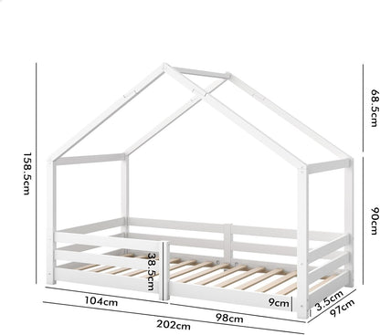 ALFORDSON Kids Bed Frame Wooden Timber House Frame Single Size Mattress Base Platform, Pine Wood Bed Base Foundation Children's Beds, Nellie Series Bedroom Furniture in White Colour