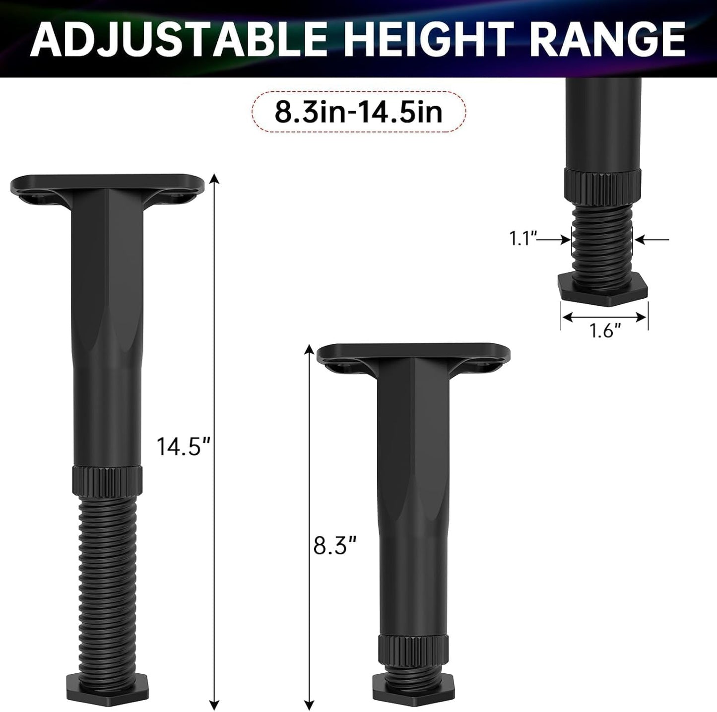 4 Pcs Adjustable Bed Legs Metal Feet Furniture Black,Bed Frame Center Support for Furniture,for Bed,Sofa Slat Support Bed Frame Center Support(21-37.5 cm)