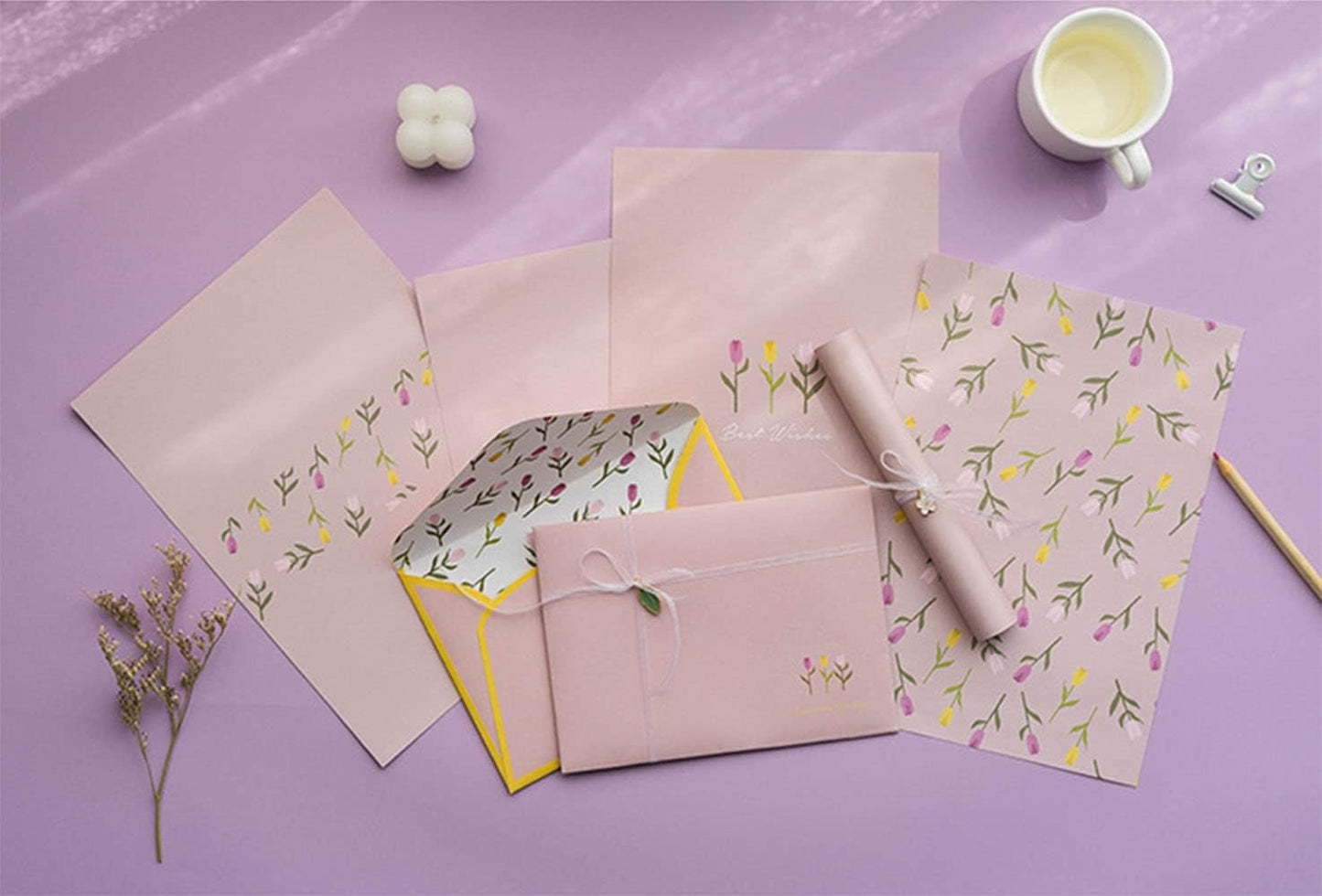 72 Pcs Stationary Writing Paper and Envelopes Set, 24 Sheet Floral Letter Paper 12 Pcs Matching Envelopes Cute Lovely Stationery Lined Writing Paper for Girls Boys Office School Supplies 6 Styles