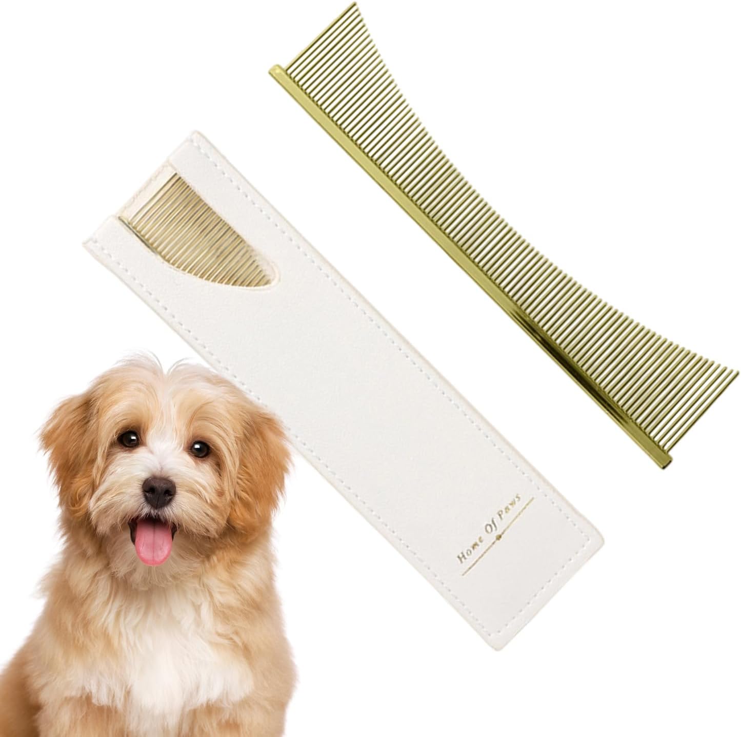 Flea Comb, Cat Grooming Brush, Professional Pet Dematting Tool, Tear Stain and Sensitive Skin Care, for Puppy Daily Brushing Routine, 16,6 x 3,5 x 0,1 cm Silver Gold
