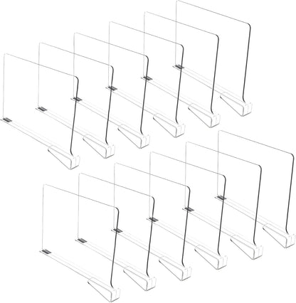 FORYUSE 12 Pack Acrylic Shelf Dividers for Closet Organization Clear Organiser Wooden Shelving Cabinet Separator Bedroom Kitchen Office Bookcase