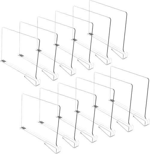 FORYUSE 12 Pack Acrylic Shelf Dividers for Closet Organization Clear Organiser Wooden Shelving Cabinet Separator Bedroom Kitchen Office Bookcase
