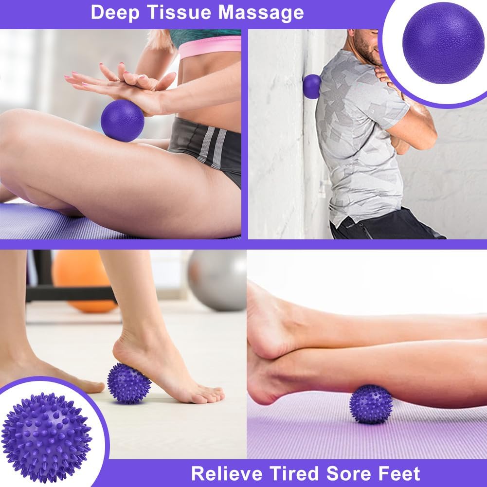 URAQT Massage Balls, 2 Pieces Lacrosse Ball Massage Ball Muscle Massage Ball for Self-Massage, Massage Balls Set of Massage Balls for Muscle Recovery (Purple)