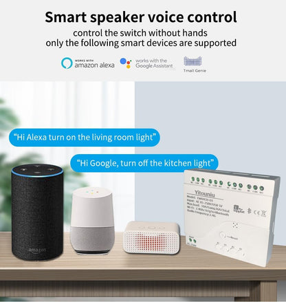EWeLink 4CH Smart WiFi 85-250V Switch Controller, APP Remote Control, Bluetooth RF Remote Control, Point/Self-Locking/Interlocking, Works with Alexa