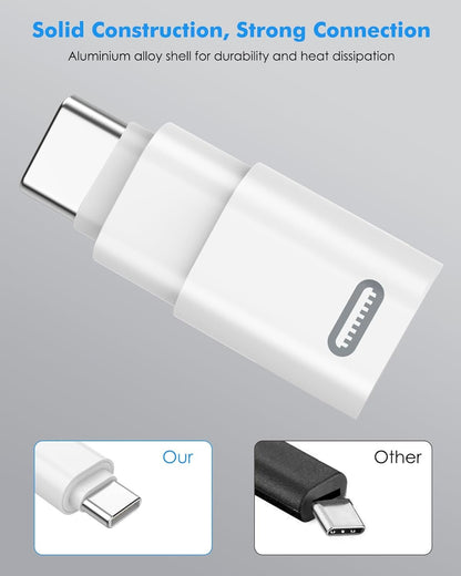 MoKo Lightning Female to USB C Male Adapter, 2Pack USB-C to Lightning Adapter for iPhone 15/16 Pro/16 Pro Max/Plus,Galaxy S24, iPad Pro/Air,for Fast Charging/Data Transfer, Not for Audio/OTG, White PD