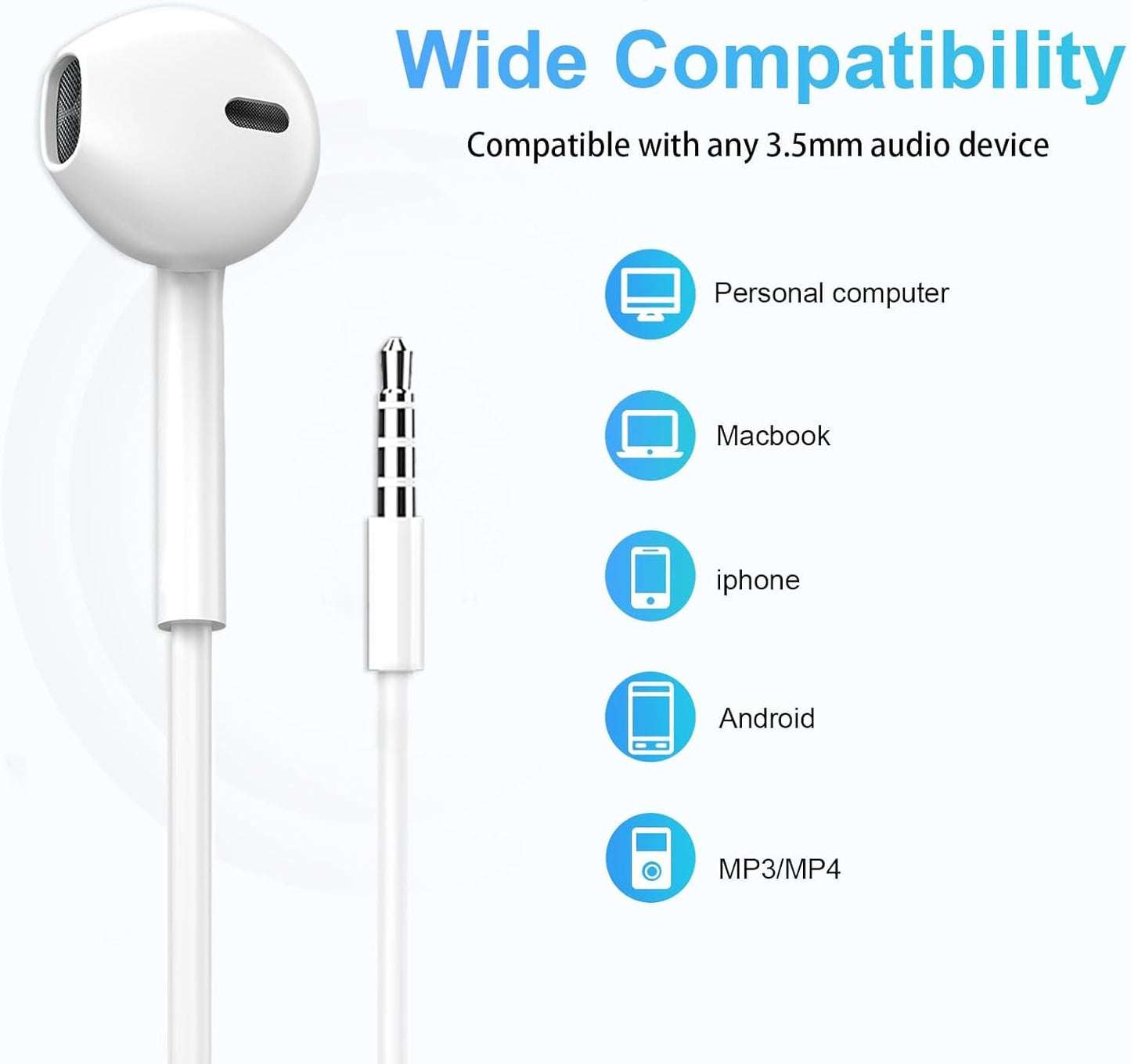 Wired Earbuds 4 Pack, Earbuds HiFi Stereo Wired Earphones Headphones with Microphone Volume Control Compatible with iPad, Laptop, MP3, Android Smartphones, Fits All 3.5mm Jack Device