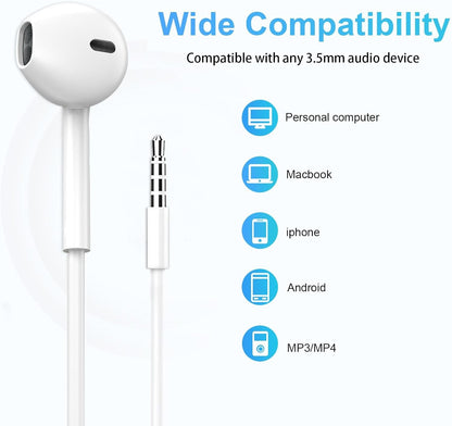 Wired Earbuds 4 Pack, Earbuds HiFi Stereo Wired Earphones Headphones with Microphone Volume Control Compatible with iPad, Laptop, MP3, Android Smartphones, Fits All 3.5mm Jack Device