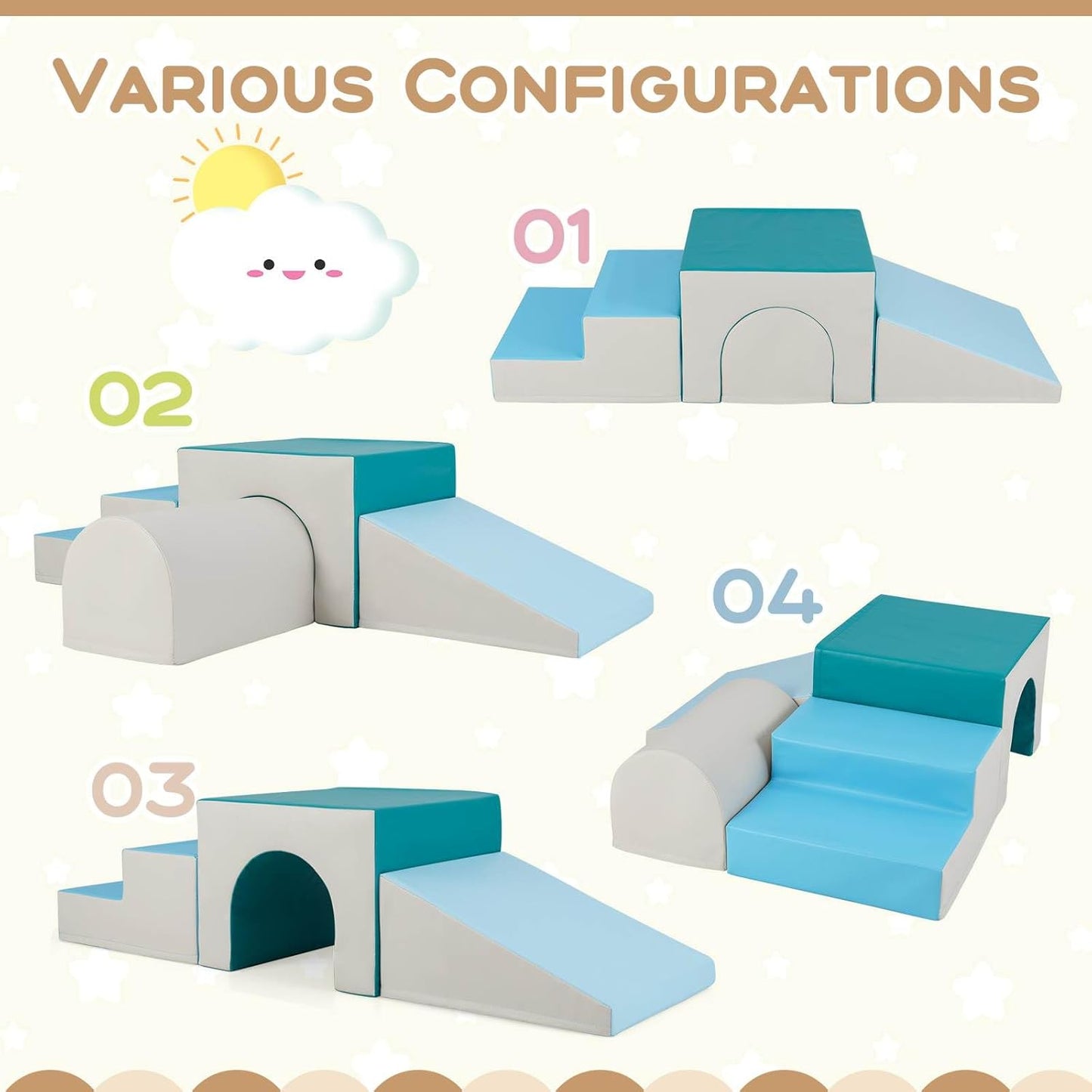 BABY JOY Kids Climb and Crawl Foam Block Play Set, 4-Piece Toddler Soft Building Blocks Structures Set for Children Development, Baby Educational Soft Toy Set for Climbing, Crawling and Sliding