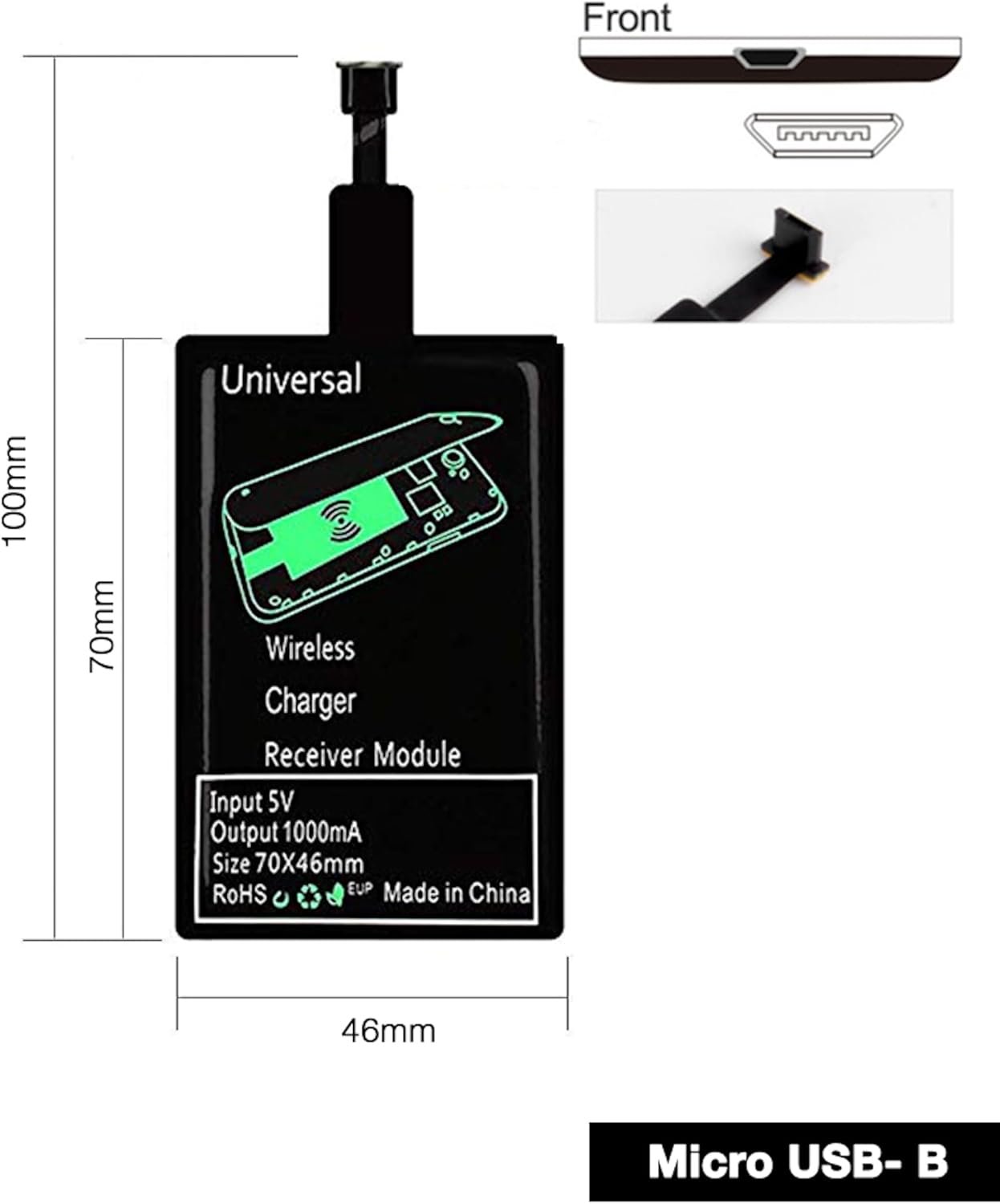 Universal Qi Wireless Charging Receiver for Android Micro USB - Thin Fast Charger Coil Pad - USB Micro USB Adapter for Android Phones (B Type)
