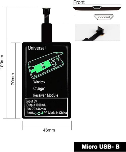 Universal Qi Wireless Charging Receiver for Android Micro USB - Thin Fast Charger Coil Pad - USB Micro USB Adapter for Android Phones (B Type)