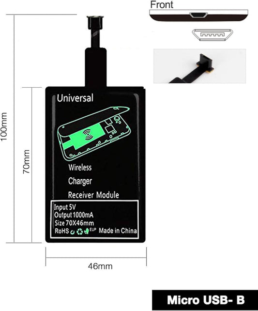 Universal Qi Wireless Charging Receiver for Android Micro USB - Thin Fast Charger Coil Pad - USB Micro USB Adapter for Android Phones (B Type)