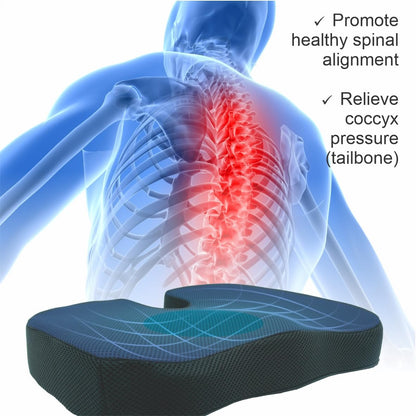 Bodyassist Coccyx Comfort Memory Foam Seat Cushion, Ergonomic Design, Breathable Cover, for Office, Travel and Home