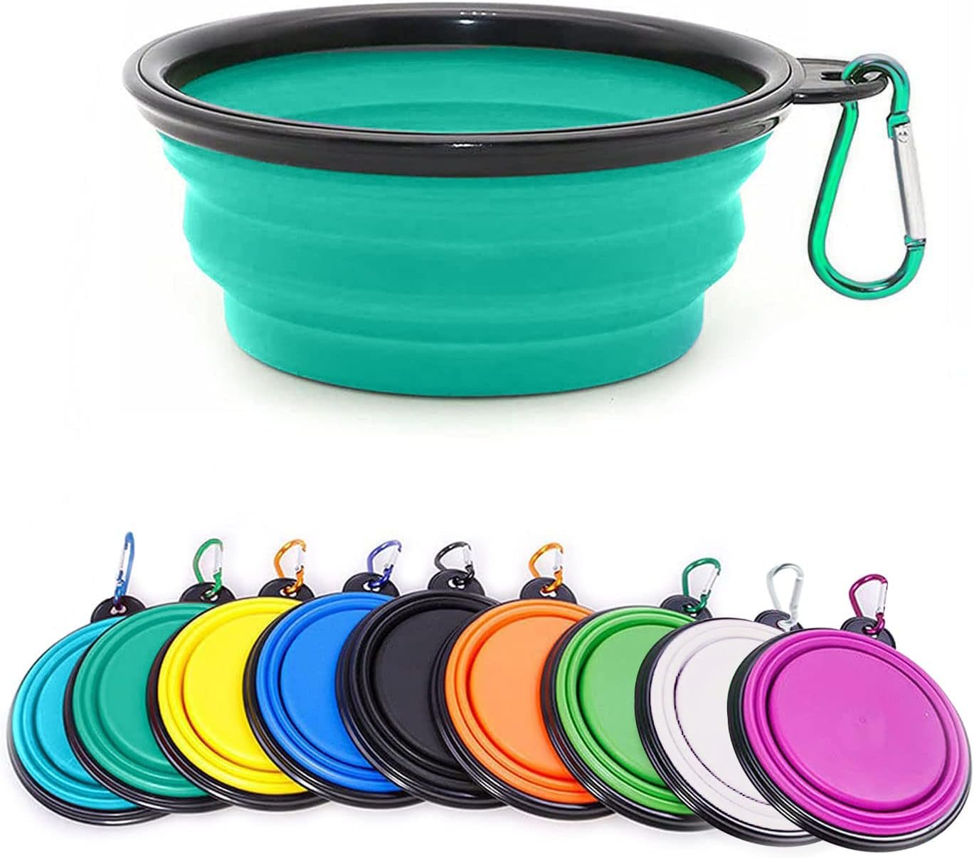 Folklyzo Collapsible Dog Bowl, Portable Pet Feeding Watering Dish, Light Green