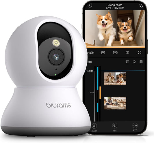 blurams Pet Camera 2K, 360Â° Indoor Security Camera, Dog Camera with Phone App, PTZ Cameras for Home Security Indoor, 5GHz&2.4GHz Dual-Band, 2-Way Talk, Motion Tracking, Color/IR Night Vision, Cloud&SD
