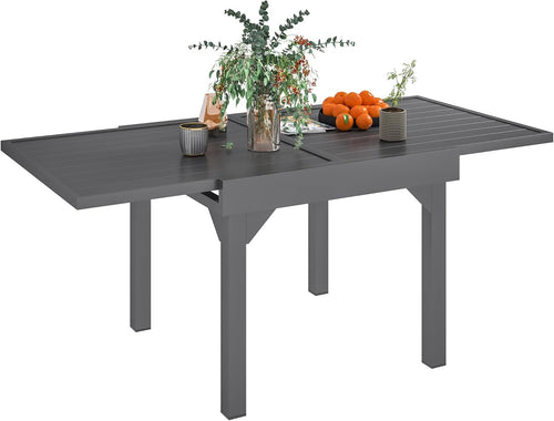 Outsunny Extendable Aluminium Outdoor Dining Table for 4-6 Person, 35"-71" Slatted Metal Patio Table for Garden, Backyard, Deck, Porch, Lawn, Grey